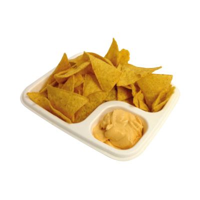 BIO Zuckerrohr-Nachoschalen mit Dip-Fach - groß/beige 500 Stück Maße: 190 x 170 x 40mm